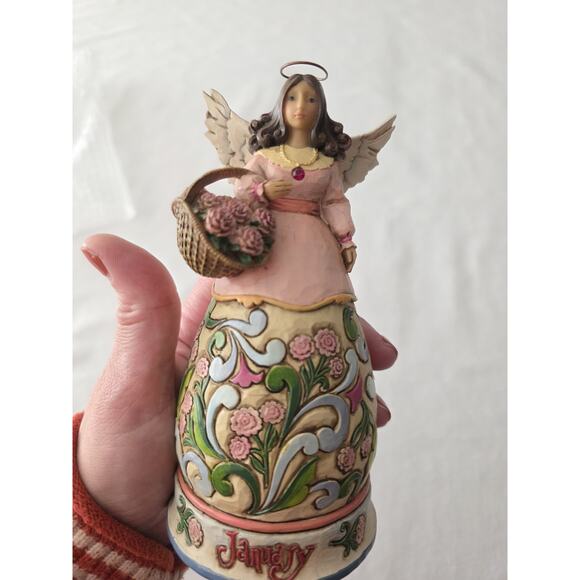 Jim Shore January Angel Birthday Girl Garnet Stone Figurine #4012550 Carnations - Picture 9 of 12